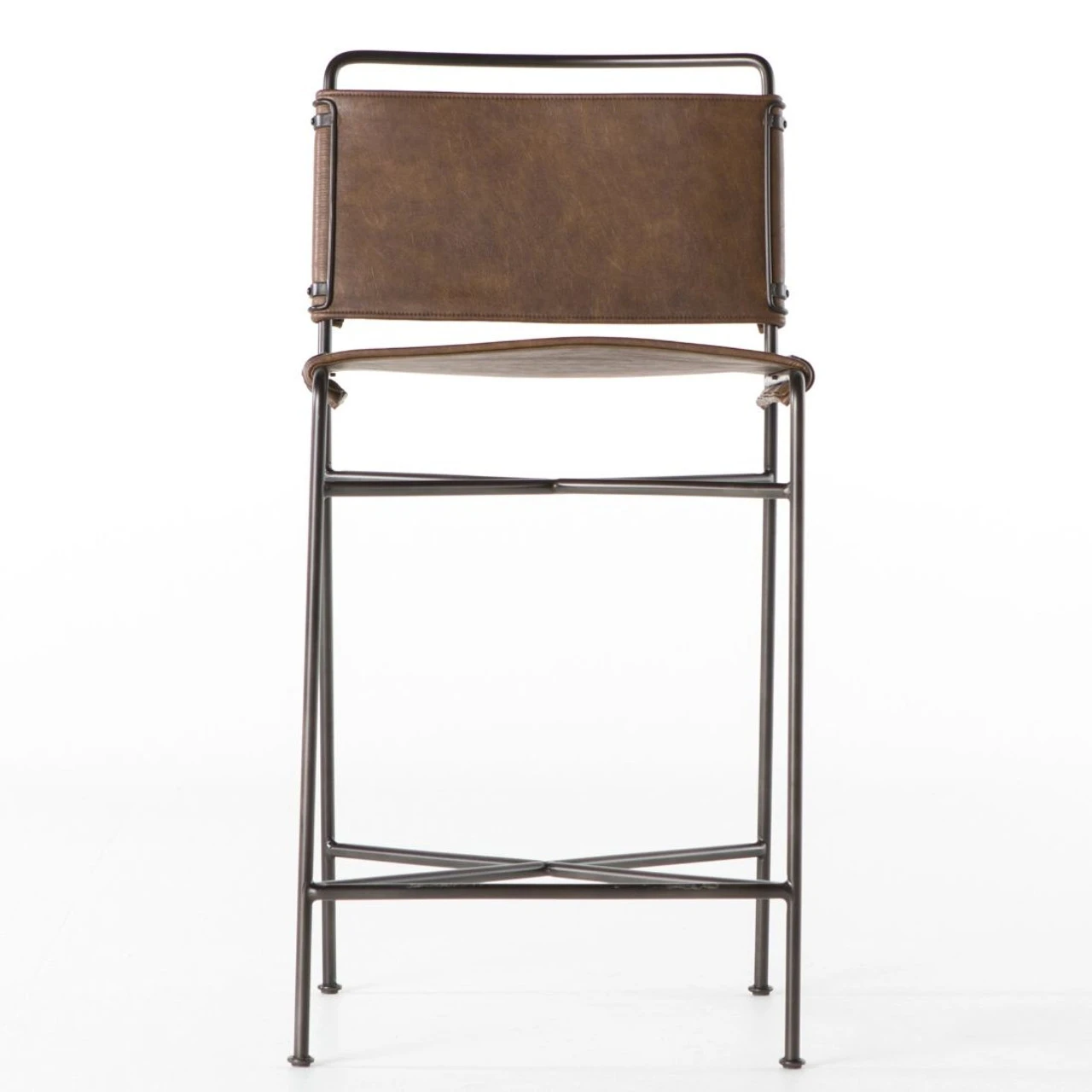 Oxford Distressed Brown Leather Counter Stool 6 Oxford Distressed Brown Leather Counter Stool - Image 4