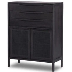Sydney Black Mango Woven Cane Tall Chest Of Drawers