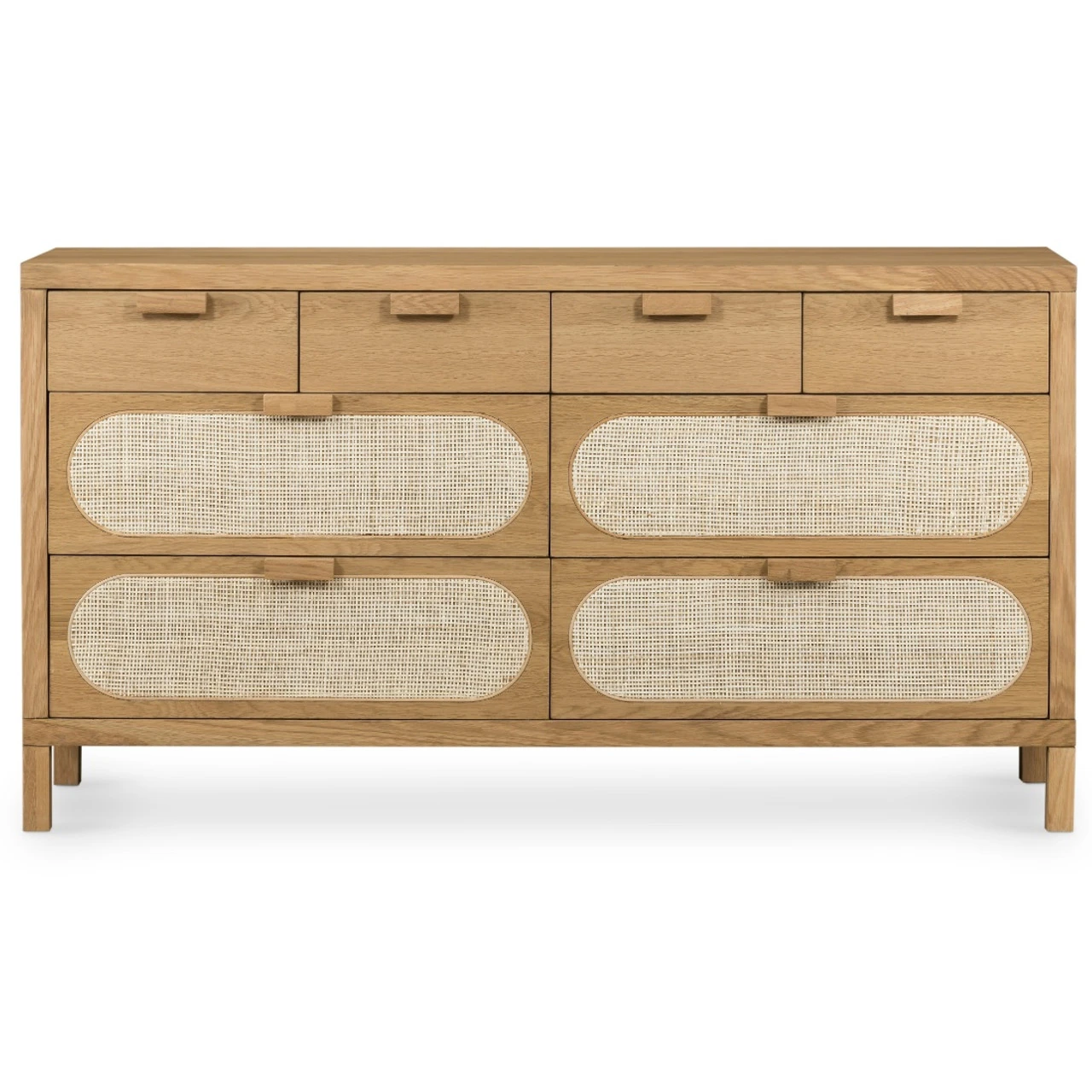 Allegra Woven Cane 8 Drawers Oak Wood Dresser 61" 4 Allegra Woven Cane 8 Drawers Oak Wood Dresser 61" - Image 2
