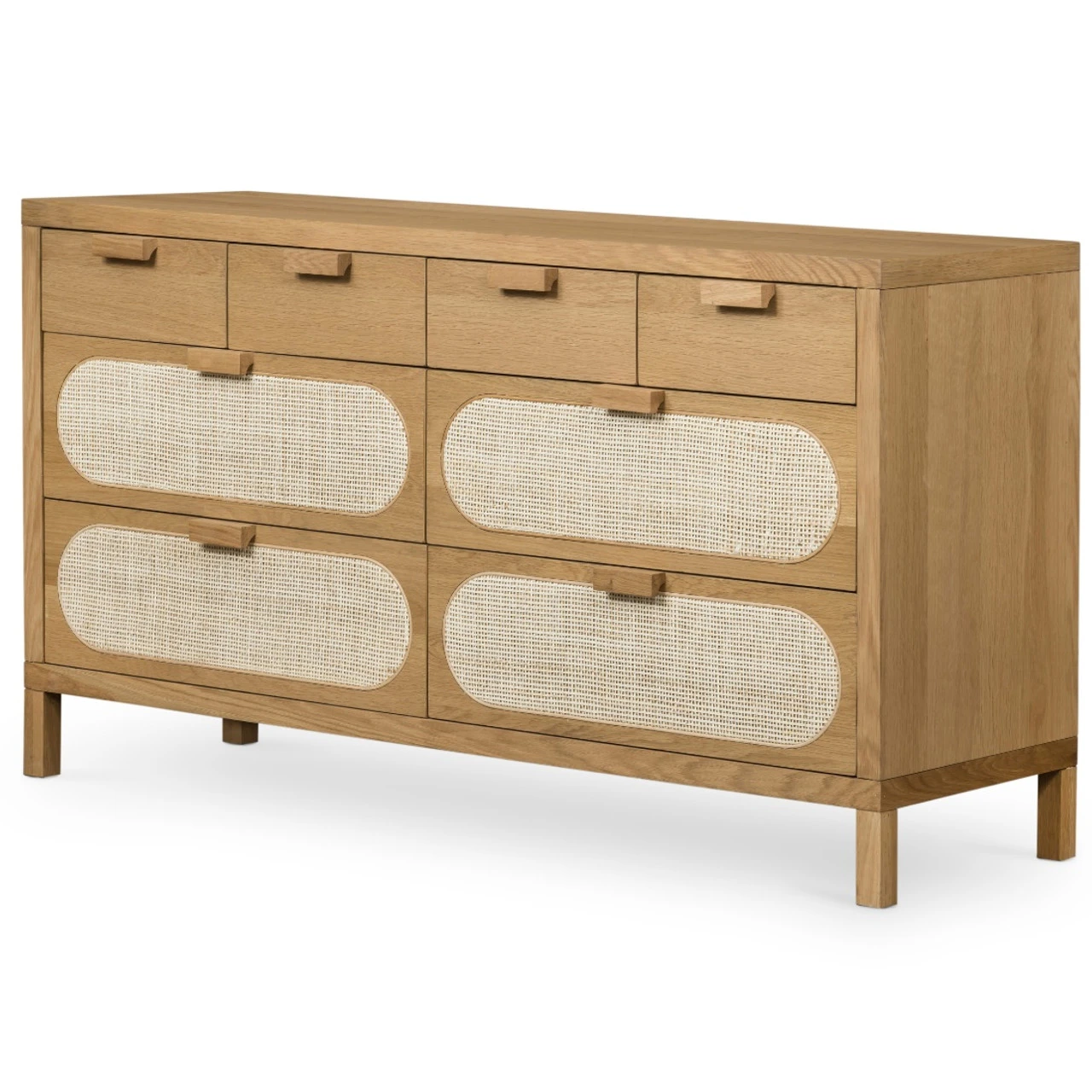 Allegra Woven Cane 8 Drawers Oak Wood Dresser 61" 3 Allegra Woven Cane 8 Drawers Oak Wood Dresser 61"