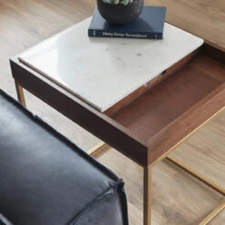 Serene 22" White Marble Side Table Walnut -Famous Furniture Shop 1735C5D5 DF8F 4FAC B272 4DC2D1B01544 1 201 a 60816.1715368099