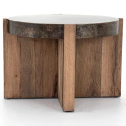 Bingham Rustic Oak + Iron Round End Table 26" -Famous Furniture Shop 223620 001 3 55460.1614119916