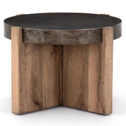 Bingham Rustic Oak + Iron Round End Table 26" -Famous Furniture Shop 223620 001 4 29910.1614119915