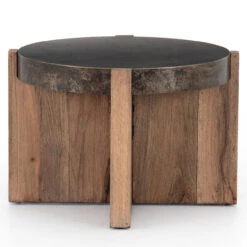 Bingham Rustic Oak + Iron Round End Table 26" -Famous Furniture Shop 223620 001 5 84565.1614119912