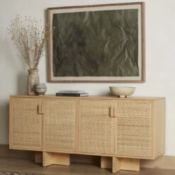 Levon Natural Woven Cane 4-Door Sideboard 69" -Famous Furniture Shop 225189 002 VIG 1 58041.1672850560