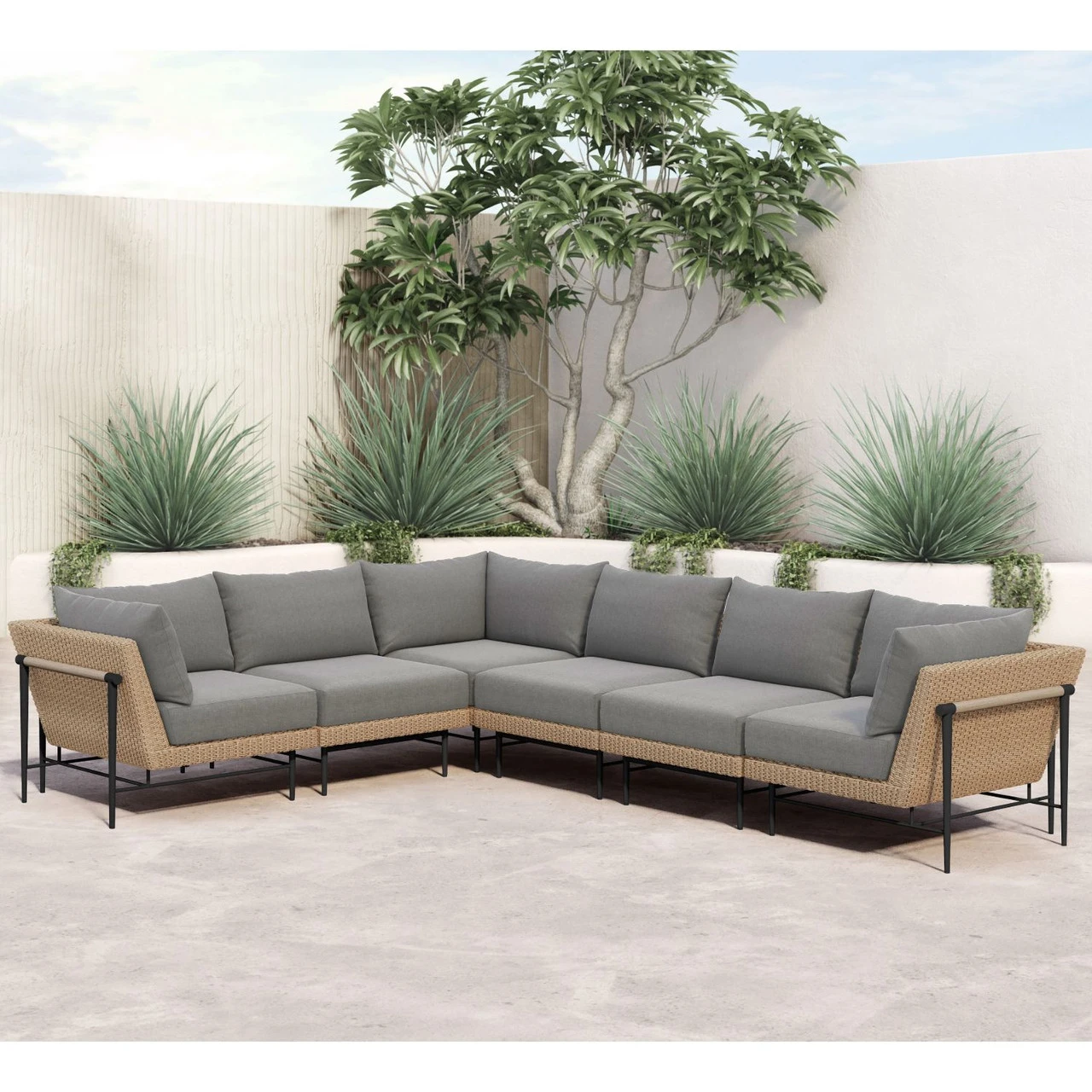 Cavan Outdoor Faux Hyacinth 6 Piece Sectional 4 Cavan Outdoor Faux Hyacinth 6 Piece Sectional - Image 2