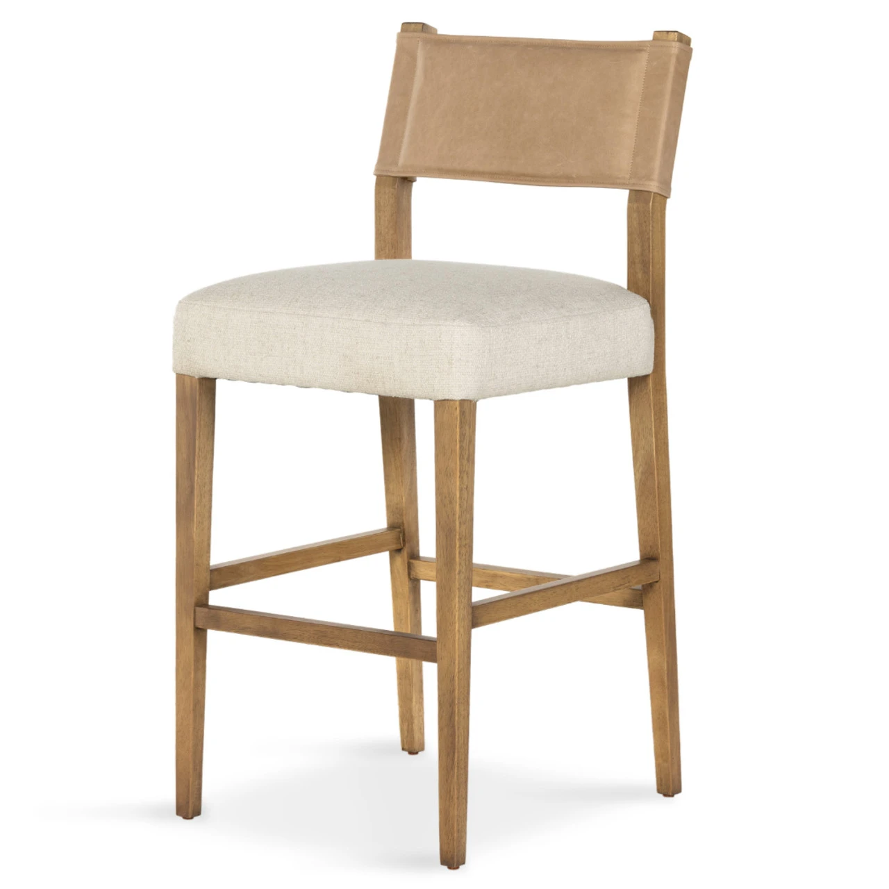 Ferris Brown Leather + Beige Fabric Upholstered Bar Stool 3 Ferris Brown Leather + Beige Fabric Upholstered Bar Stool