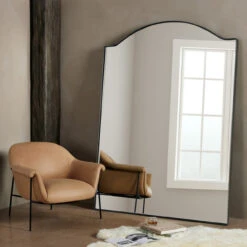 Jacques Gunmetal Iron Frame Arched Floor Mirror 84"