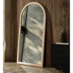 Gulliver Whitewash Wood Frame Arched Floor Mirror 77"