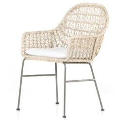 Bandera Vintage White Finish White Cushion Outdoor Woven Dining Chair
