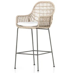 Bandera Vintage White Finish White Cushion Bar Stool