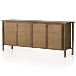 Veta Taupe Woven Cane 4-Door Sideboard 74"