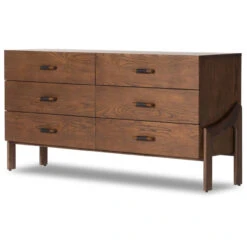 Halston Brown Ash Wood 6 Drawers Dresser 65"