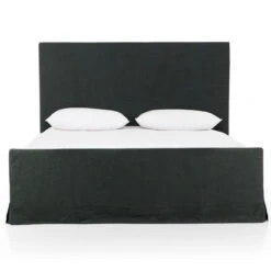 Daphne Black Belgian Linen Slipcovered Queen Bed