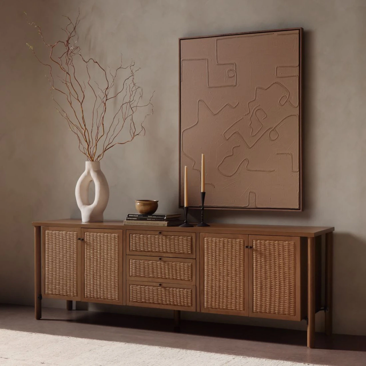 Veta Taupe Woven Cane Media Console 82" 4 Veta Taupe Woven Cane Media Console 82" - Image 2