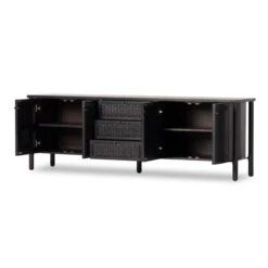 Veta Black Woven Cane Media Console 82" -Famous Furniture Shop 235849 002 OPN 1 79487.1684419257