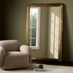 Vintage Louis Antiqued Gold Leaf Floor Mirror 72"