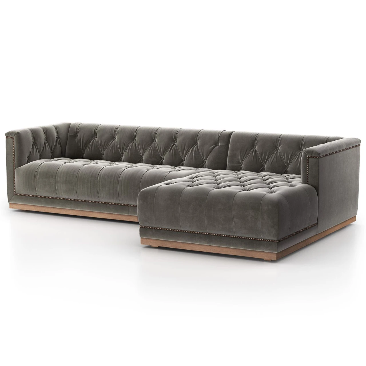 Maxx Rustic Grey Upholstered Velvet Sectional RAF 109" 3 Maxx Rustic Grey Upholstered Velvet Sectional RAF 109"