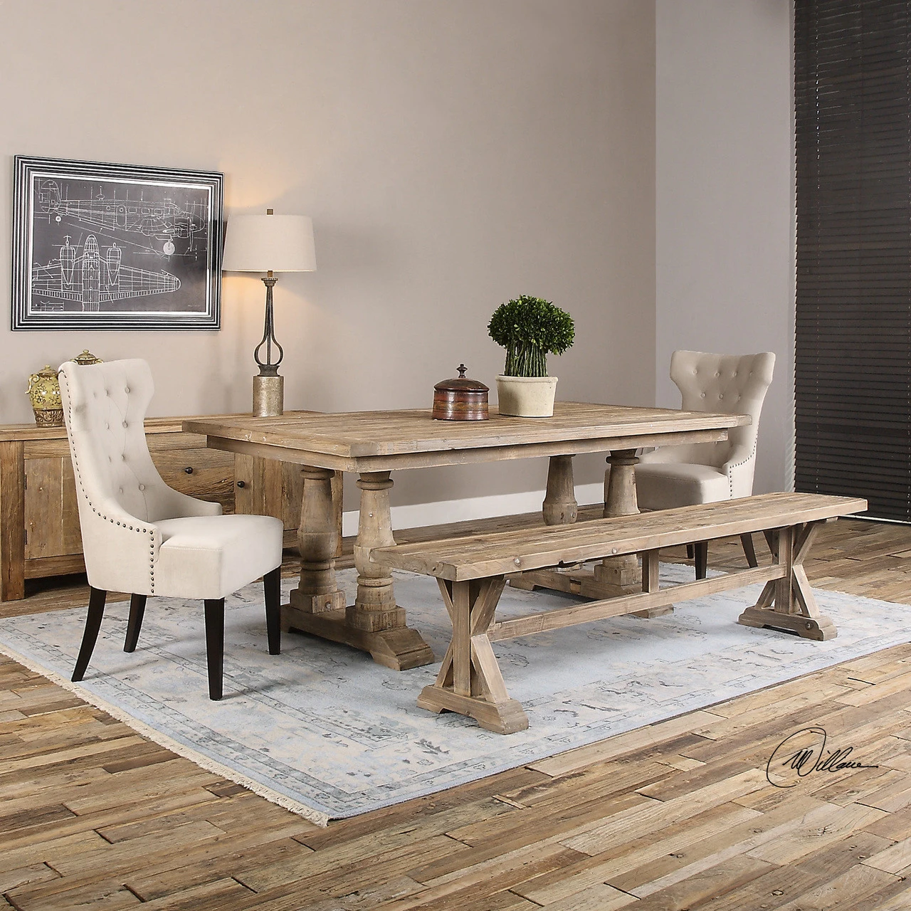 Salvaged Wood Double Trestle Dining Table 76" 4 Salvaged Wood Double Trestle Dining Table 76" - Image 2