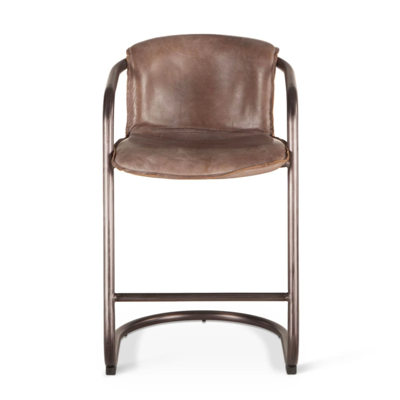 Industrial Loft Metal And Leather Counter Stool In Jet Brown 5 Industrial Loft Metal And Leather Counter Stool In Jet Brown - Image 3