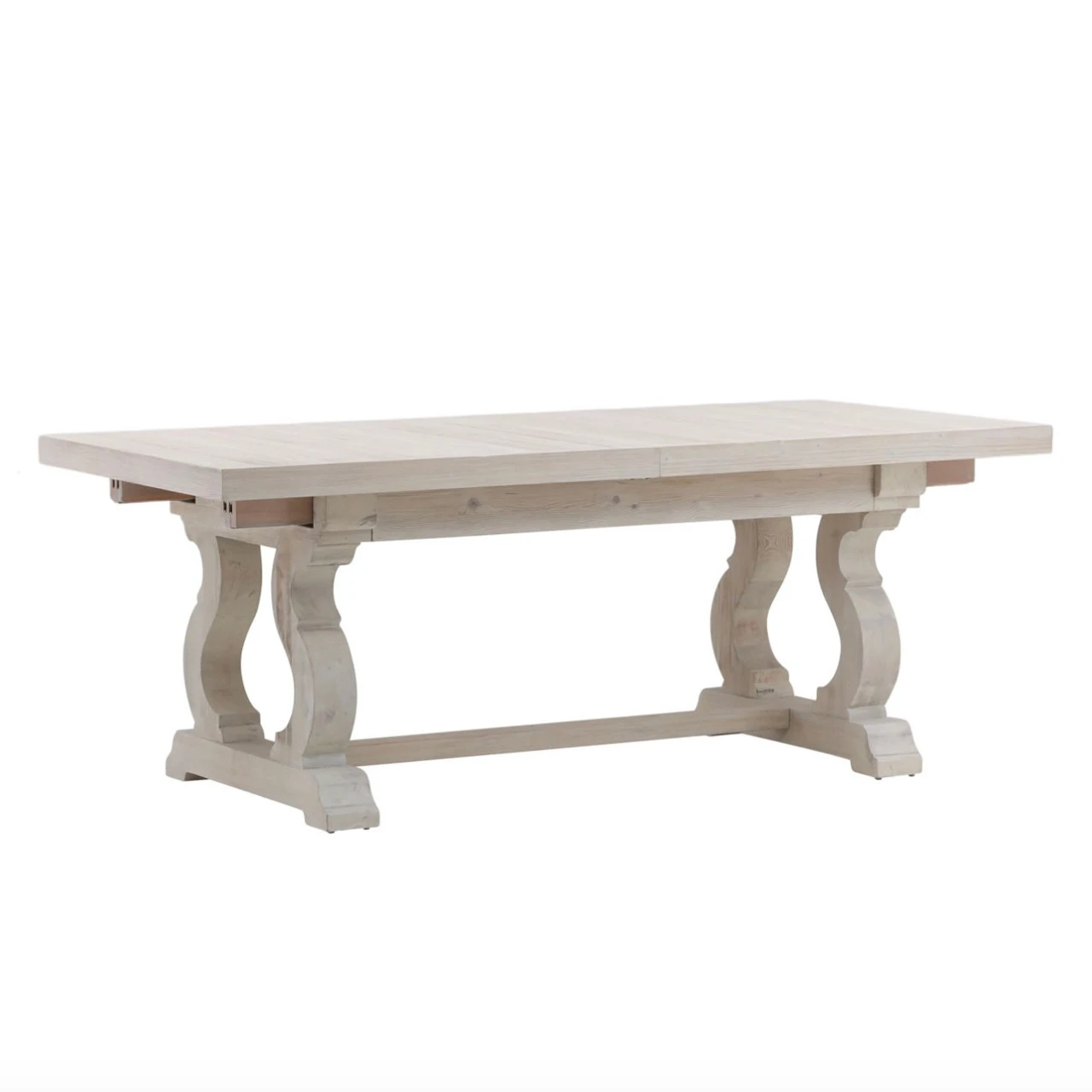 Chantelle Whitewashed Pine Extendable Trestle Dining Table 78-110" 3 Chantelle Whitewashed Pine Extendable Trestle Dining Table 78-110"