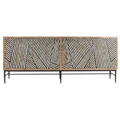 Soloman 80" Sideboard With Bone And Wood Inlay On A Metal Base