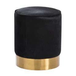 Pratt Black Cowhide Drum Ottoman