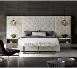 Modern Box-Tufted Extended Headboard Fabric Platform Bed - Queen -Famous Furniture Shop 643 BR RS05 220BW C 86415.1494545125