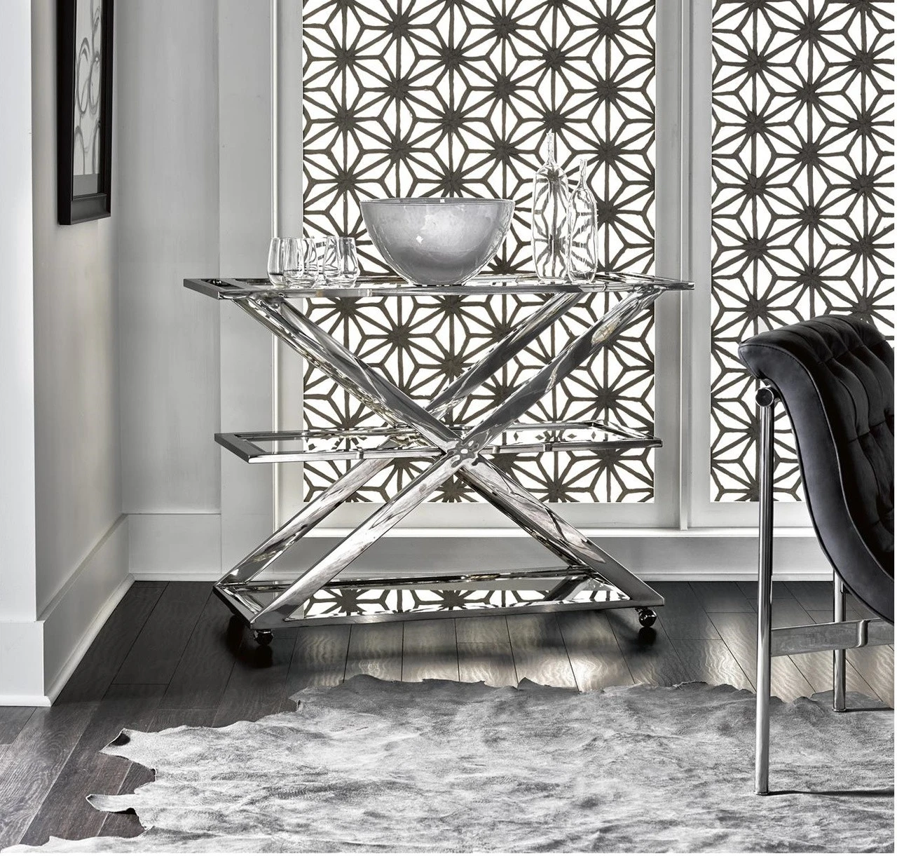 Modern Hollywood Regency Bar Cart - Nickel 3 Modern Hollywood Regency Bar Cart - Nickel