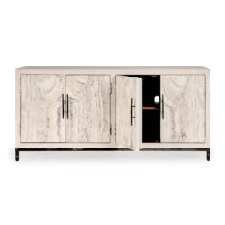 Lisbon 4-Door Reclaimed Wood And Travertine Sideboard 76" - Vintage White -Famous Furniture Shop 65D015E3 F7BF 4F67 A7BD 8FE437286C4D 1 201 a 08472.1692806949