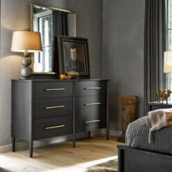 Langley Black Wooden 6 Drawer Dresser 60"