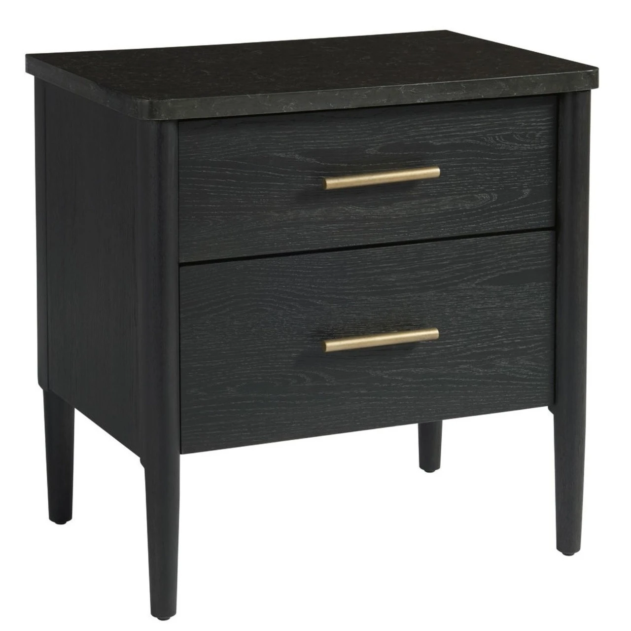 Langley Black Wooden 2 Drawer Marble Top Nightstand 7 Langley Black Wooden 2 Drawer Marble Top Nightstand - Image 5
