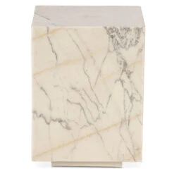 Nile 15" Drum Side Table In Alabaster Marble
