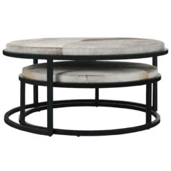 Hayward Sparrow Grey Hide Set Of 2 Nesting Coffee Tables