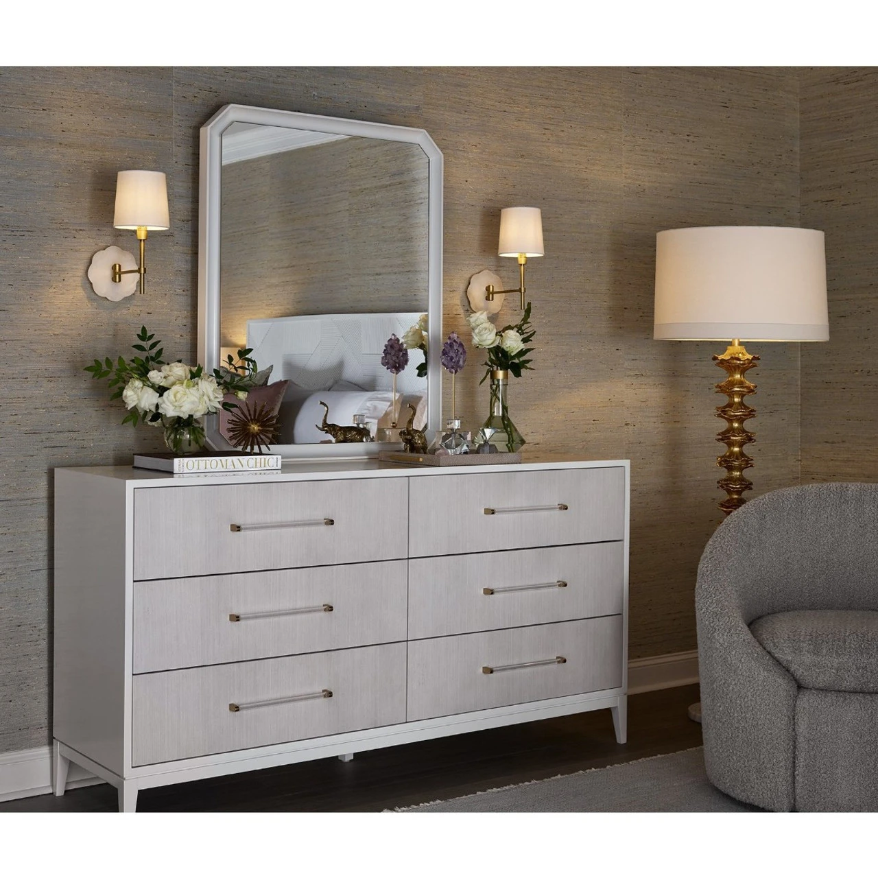 Brentwood White Lacquer 6 Drawers Dresser 68" 4 Brentwood White Lacquer 6 Drawers Dresser 68" - Image 2