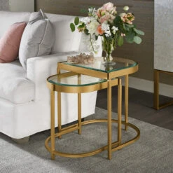 Editorial Gold Leg Glass Top Nesting End Tables -Famous Furniture Shop 956C802 1 89979.1598375861
