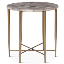 Calico 24" Side Table In Smoky Quartz With Iron Base