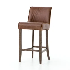 Urban-Rustic Chestnut Leather Counter Stool