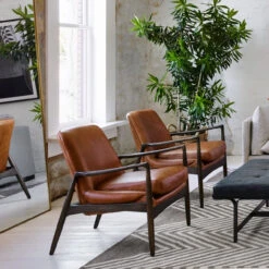 Braden Mid-Century Brandy Tan Leather Club Chair -Famous Furniture Shop CASH 83J 253 ROM 1 90949.1554653417