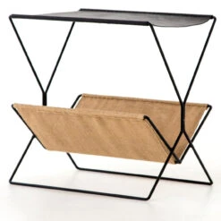 Monarch Black Leather + Hemp Magazine Rack