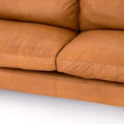 Beckwith Mid Century Modern Camel Leather Cushion Back Sofa 94" -Famous Furniture Shop CCAR 62 039 DET 7 81293.1510787462