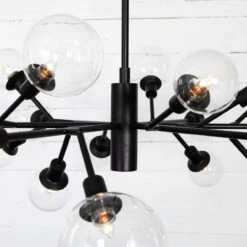 Pellman Clear Glass Globe Chandelier - Flat Black -Famous Furniture Shop CCAR 66B 9 55874.1618520342