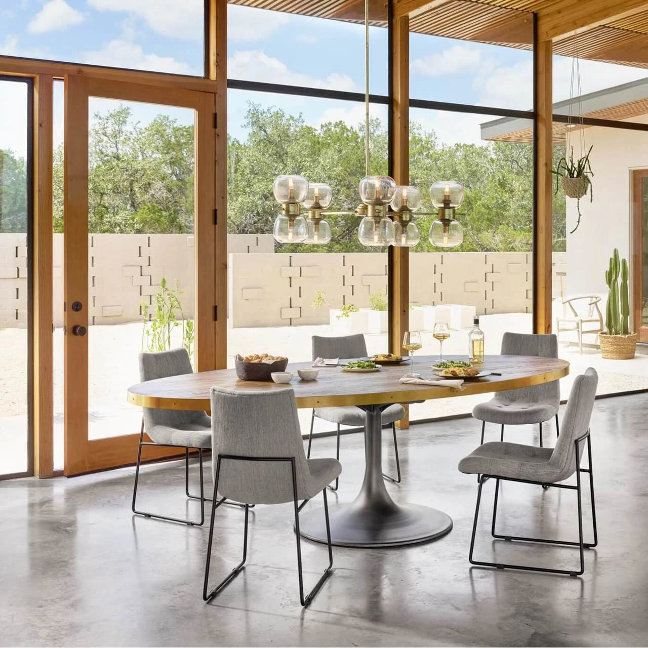 Evans Industrial Tulip Oak Wood Top Oval Dining Table 98" 4 Evans Industrial Tulip Oak Wood Top Oval Dining Table 98" - Image 2