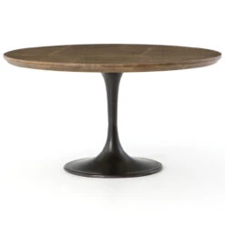 Aero Tulip Industrial Brass Clad Top Round Dining Table 55"