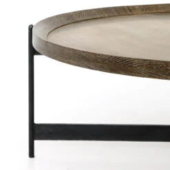 Nathaniel Brass And Oak Round Tray Coffee Table 40" -Famous Furniture Shop CIMP 173 DET 2 40680.1513803930