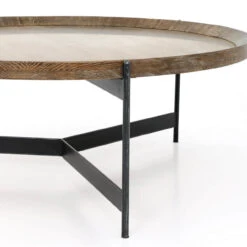 Nathaniel Brass And Oak Round Tray Coffee Table 40" -Famous Furniture Shop CIMP 173 DET 3 48472.1513803941