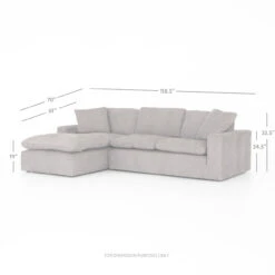 Plume Grey Upholstered Block Arm LAF Large Sectional Sofa 136" -Famous Furniture Shop CKEN 106 002 S2 DIM 1 1 03128.1582597245