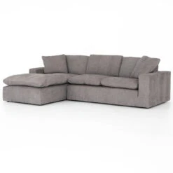 Plume Grey Upholstered Block Arm LAF Large Sectional Sofa 136"