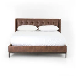Newhall Box-Tufted Shelter Leather Platform Bed - Queen -Famous Furniture Shop CKEN 114A8Q 089 FRT 1 30321.1528413962