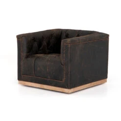 Maxx Distressed Black Leather Swivel Club Chair